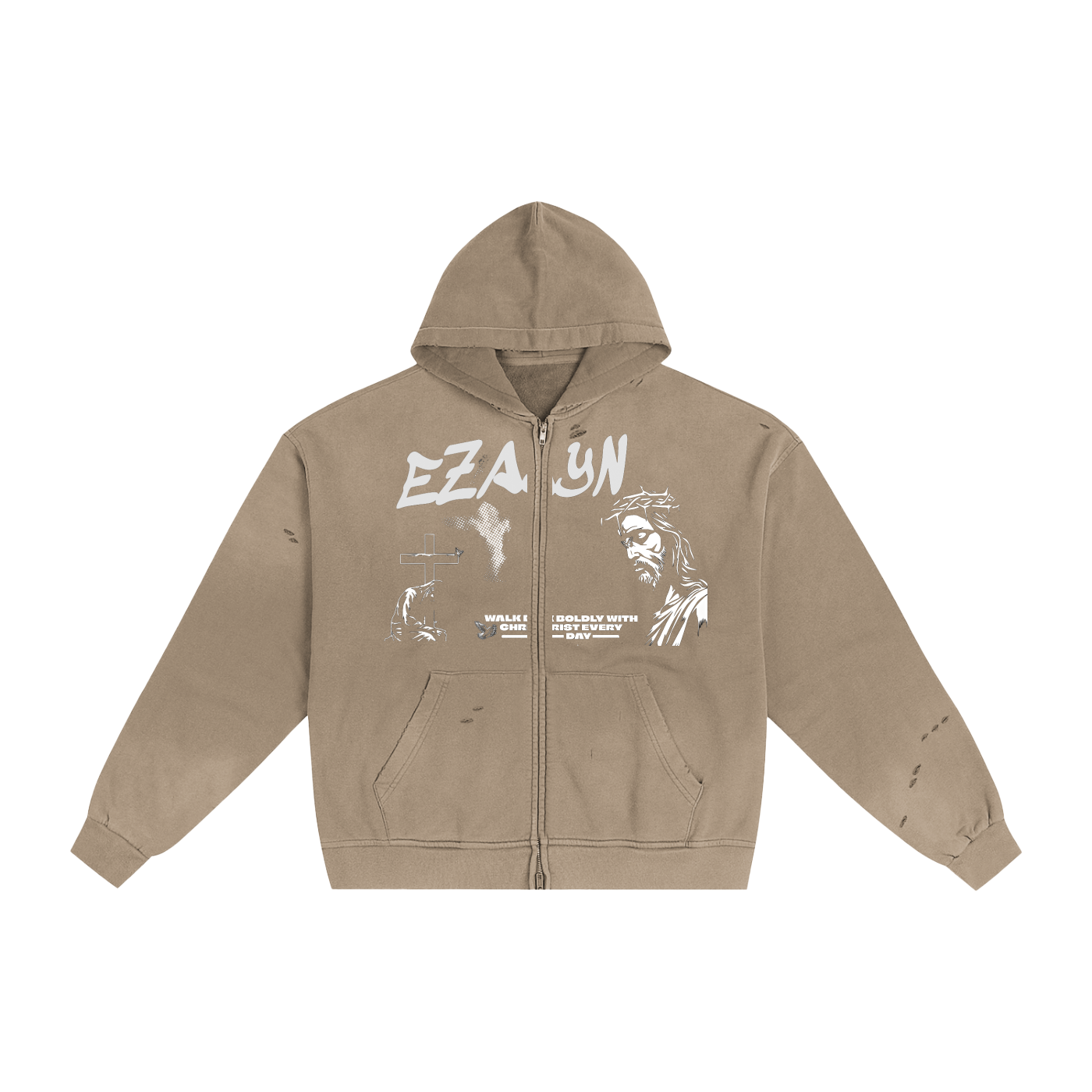 Hand-Frayed Sunfade Zip Hoodie