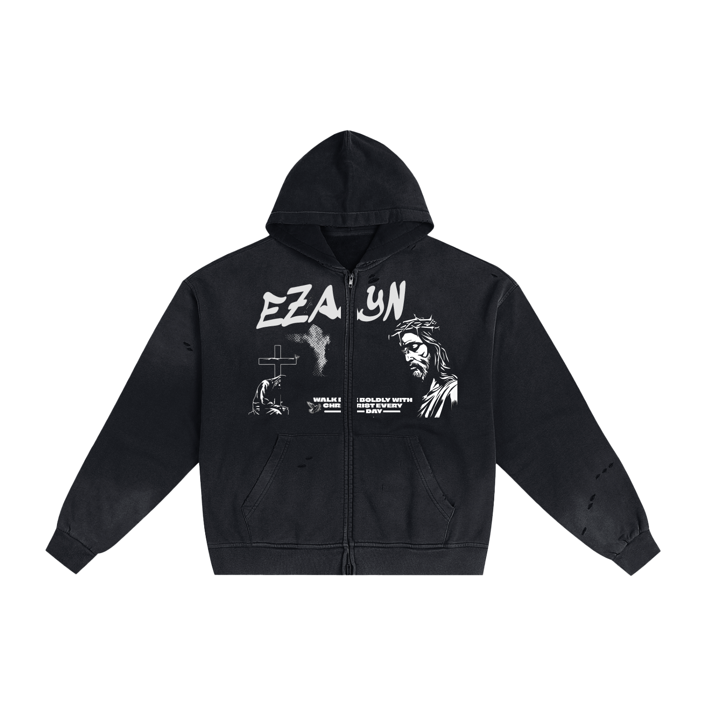 Hand-Frayed Sunfade Zip Hoodie
