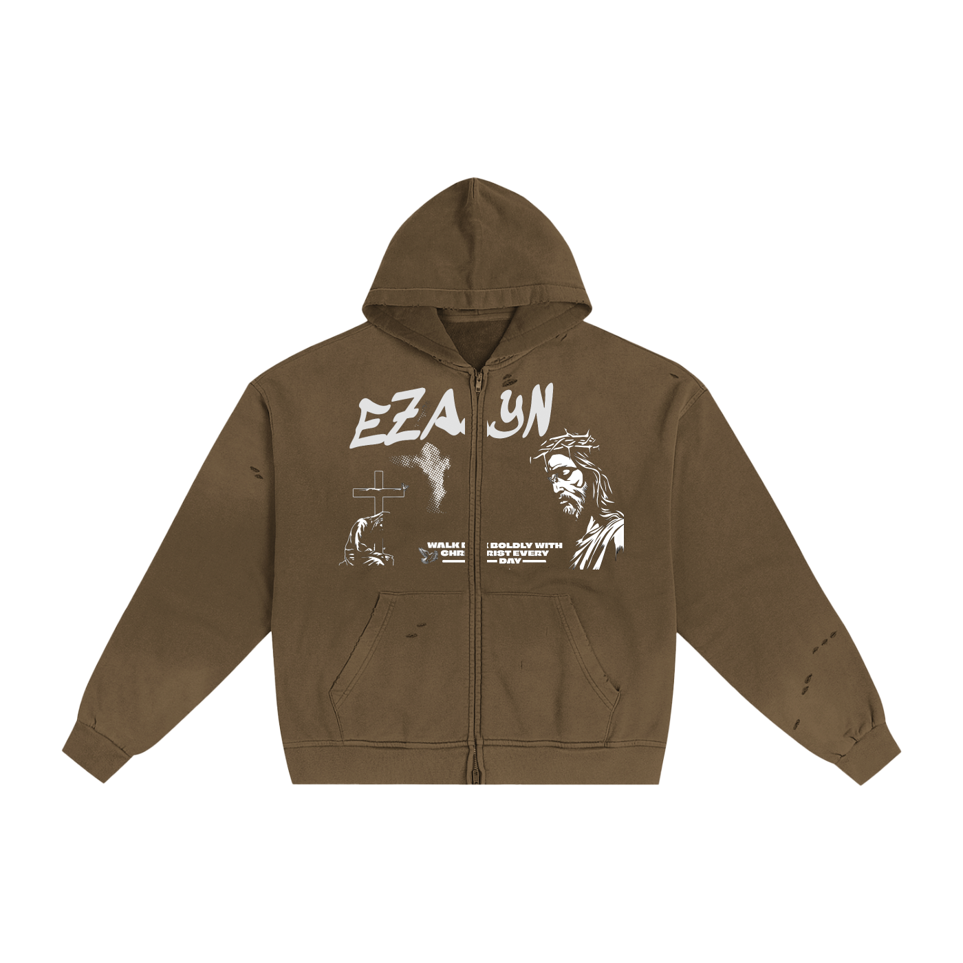 Hand-Frayed Sunfade Zip Hoodie