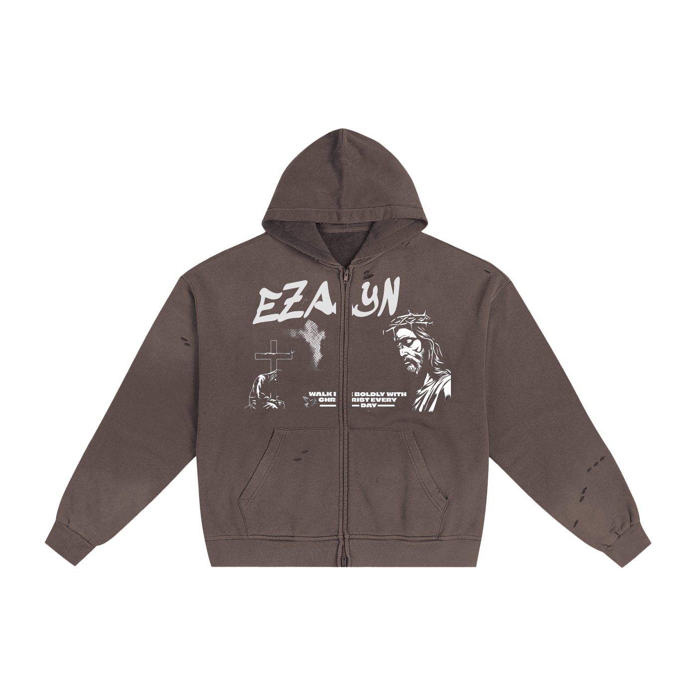 Hand-Frayed Sunfade Zip Hoodie